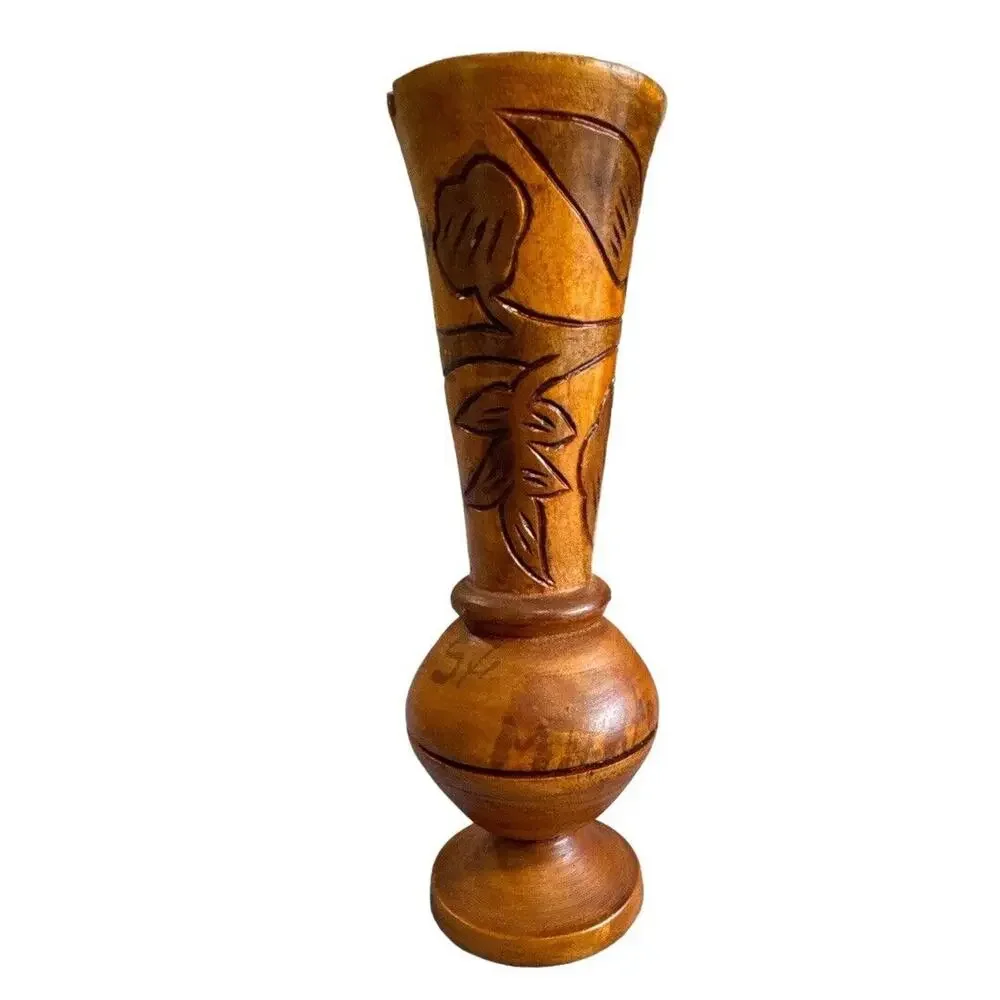Hand Carved Wood Vase 7.5” St. Marten
